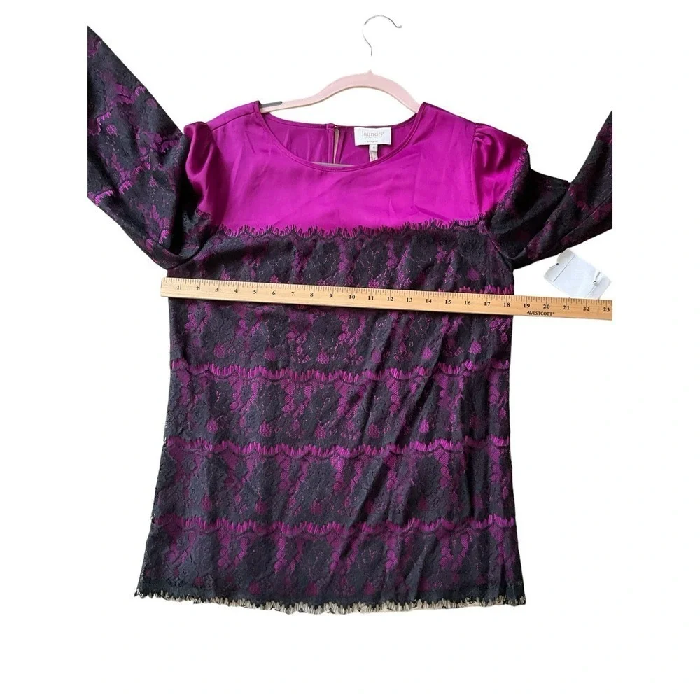 Laundry by Shelli Segal Blouse Top Women SZ 8 Purple Lace Round Neck Long Sleeve - Picture 7 of 7